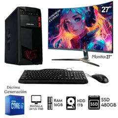 INTEL - COMPUTADORA PC CORE I7-10TH RAM 16GB DISCO HDD 1TB + SSD 480GB MONITOR 27 FHD