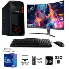 INTEL - COMPUTADORA PC CORE I7-10TH RAM 16GB DISCO SSD 1TB  MONITOR 27 FHD