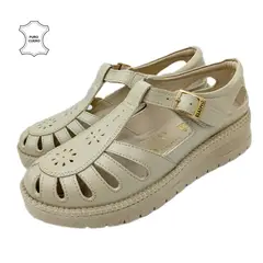 GENERICO - Sandalias con hebilla en Cuero Guante con plataforma de 03cm