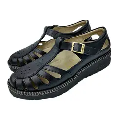 GENERICO - Sandalias con hebilla en Cuero Guante con plataforma de 03cm