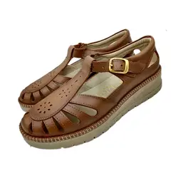 GENERICO - Sandalias con hebilla en Cuero Guante con plataforma de 03cm