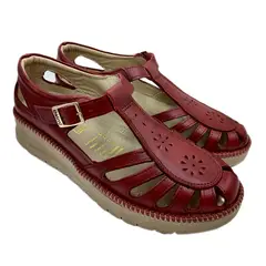 GENERICO - Sandalias con hebilla en Cuero Guante con plataforma de 03cm