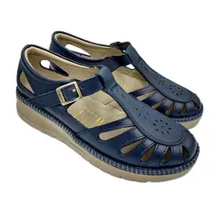 GENERICO - Sandalias con hebilla en Cuero Guante con plataforma de 03cm