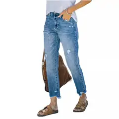 TIOZONEY - Jeans rectos de nueve octavos