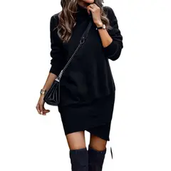 TIOZONEY - Vestido de cuello alto y manga larga