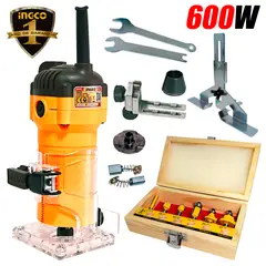 INGCO TOOLS - Ruteadora Fresadora Tupi de Mano 6mm ¼″ Profesional Ingco PLM6001 600W 34500rpm + 6 Fresas