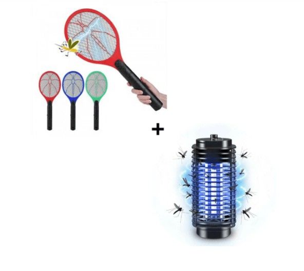 Combo Raqueta Eléctrica Mata MoscaZancudo + Lampara Mata Insectos Eléctrico
