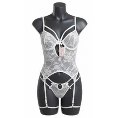 GENERICO - CORSET LENCERIA DE ENCAJE SEXY PORTALIGAS CON LIGUEROS