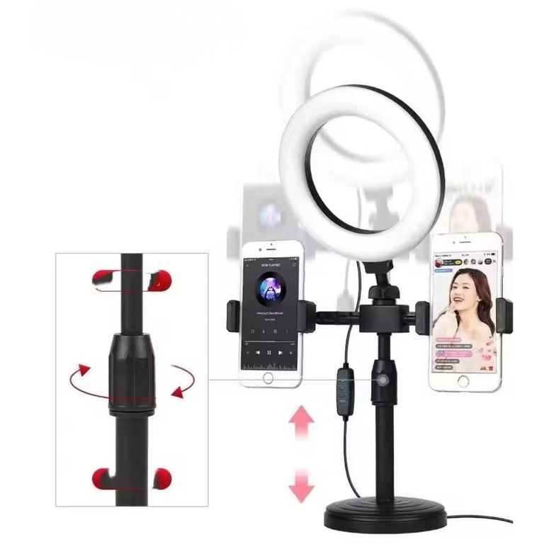 Lámpara Aro Luz Led Con Doble Soporte Para Celular Parante Ajustable