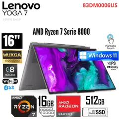 LENOVO - Laptop Yoga 7 16AHP9 2 IN 1 AMD Ryzen 7-8840HS 16GB RAM 512GB SSD 16" WUXGA WIN11 83DM0006US