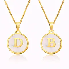 GENERICO - Collares de Pareja Letras D y B con Nácar en Acero Inoxidable Dorado 50 cm