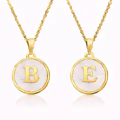 GENERICO - Collares de Pareja Letras B y E con Nácar en Acero Inoxidable Dorado 50 cm