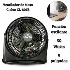 GENERICO - Ventilador Ciclon 8 pulgadas 03 Velocidades Negro