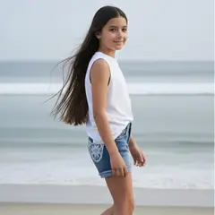 GENERICO - Short Denim Encaje Niña - Angela Kids