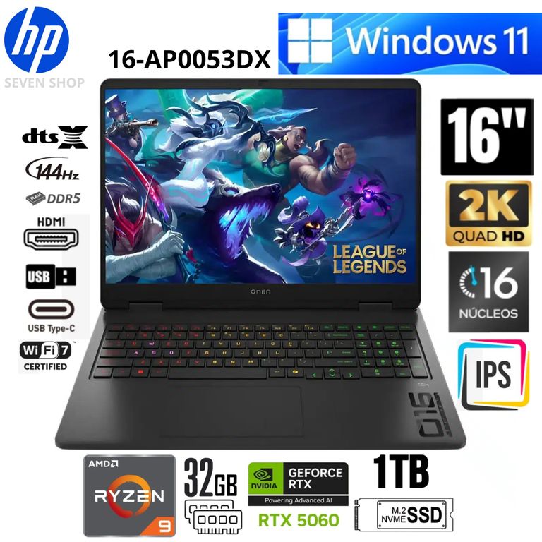 Laptop Omen 16-AP0053DX AMD Ryzen 9-8940HX 32GB RAM 1TB SSD 16 Pulg 2K RTX5060-8GB WIN11