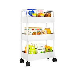 GENERICO - Carro Organizador con ruedas de 3 niveles con colgadores - Blanco