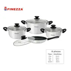 FINEZZA - JUEGO DE OLLAS DE 8 PIEZAS DE ACERO INOXIDABLE