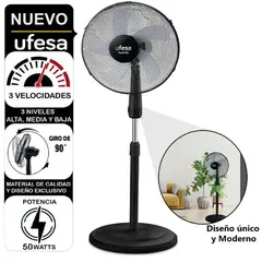 UFESA - Ventilador de Pedestal Seattle 16” 50W - Negro