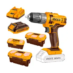 INGCO TOOLS - Taladro Atornillador Ingco 20v + 3 Maletas para Herramientas + 1 Batería 2.0ah + Cargador