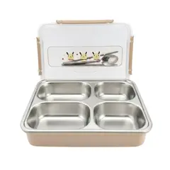 GENERICO - TAPER DE 4 COMPARTIMIENTOS DIVISIONES CON CUCHARA Y PALILLOS CUBIERTOS DISEÑO KAWAII