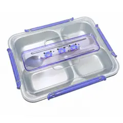 GENERICO - TAPER DE 4 COMPARTIMIENTOS DIVISIONES CON CUCHARA Y PALILLOS CUBIERTOS DISEÑO KAWAII