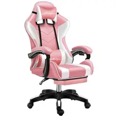 GENERICO - Silla Gamer Rosa Pro Con Masajeador Ergonomica Reclinable Posapies y Cojin