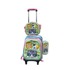 GENERICO - SET MOCHILA LUCES RUEDA 3D gatitos- MOCHILA - LONCHERA Y CARTUCHERA