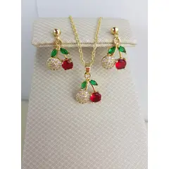 GENERICO - JUEGO DE COLLAR Y ARETES DE CEREZA