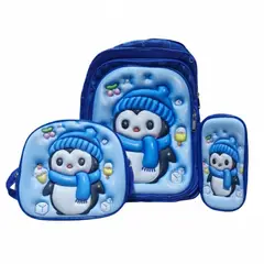 GENERICO - MOCHILA 3 EN 1 MULTIPACK PARA NIÑOS ESCOLAR PINGUINO INVIERNO CON RUEDAS