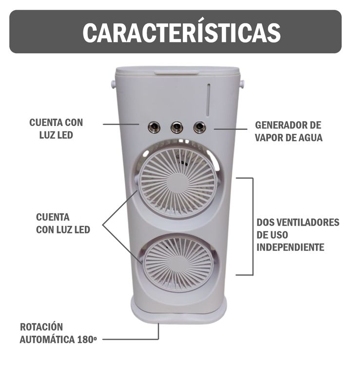 Ventilador tipo torre Portátil USB- Recargable 3 Velocidades