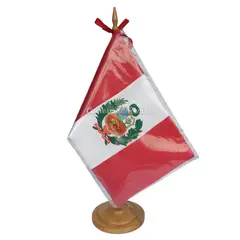PERU - Bandera de para Escritorio 21x14cm Con Base y Asta de Madera