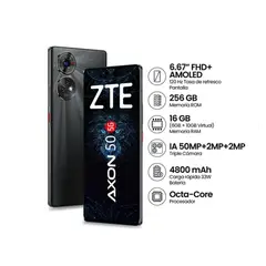 ZTE - SMARTPHONE AXON 50/ 5G / 16GB (6GB +10GB RAM EXT)/ 6.67" AMOLED CURVO 120HZ/ CAMARA 50MP/ NEGRO