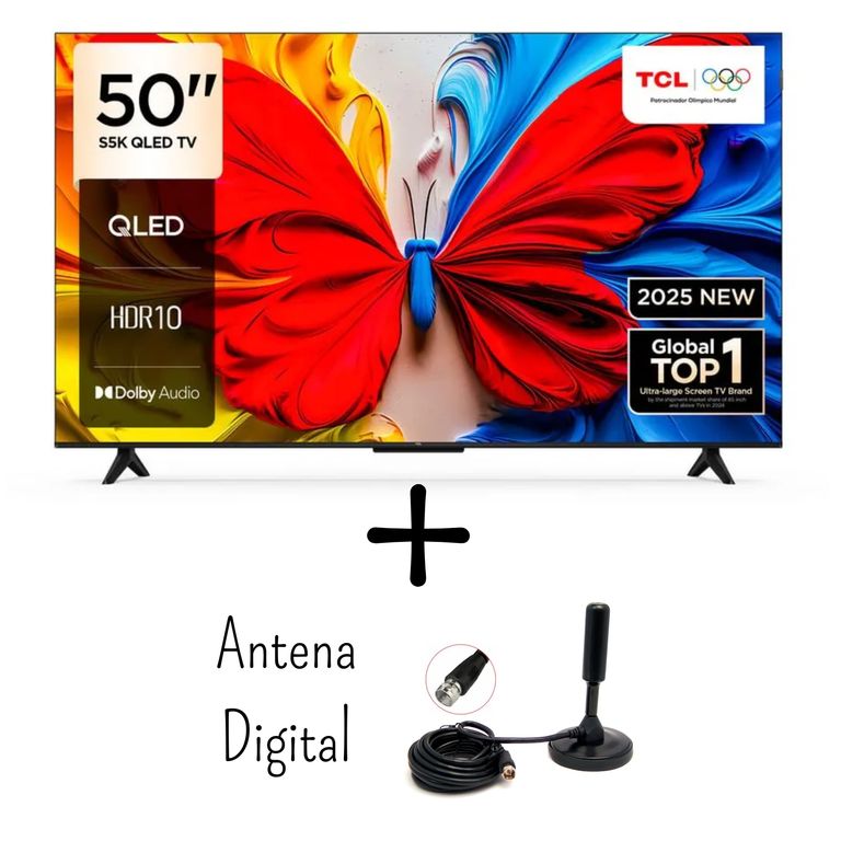 Televisor 50 Pulgadas QLED FHD Google TV HDR10 50S5K + Antena Digital (Modelo 2025)