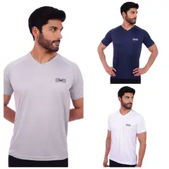 M MUSCLE MUSEUM - Polo Deportivo Pack x 3 Colores Plateado Azul Oscuro y Blanco para Hombre