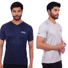 M MUSCLE MUSEUM - Polo Deportivo Pack x 2 Colores Azul Oscuro y Plateado para Hombre