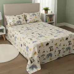 GENERICO - JUEGO SABANAS LISO SAFARI INFANTIL ALGODON