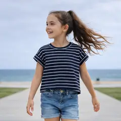 GENERICO - Polo Azul Rayas Niña Algodón - Angela Kids