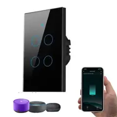 GENERICO - Interruptor Smart Wifi Cuadruple sin Neutro - Negro