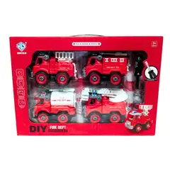 GENERICO - Set de 4 Camiones de Bomberos Desarmables DIY con Herramienta