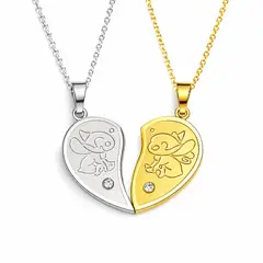 GENERICO - Pack 2 collares corazón partido Stitch para parejas