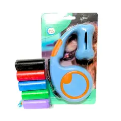 GENERICO - Correa Retráctil para Perro con Dispensador de Bolsas Tipo Hueso y Repuestos - Azul