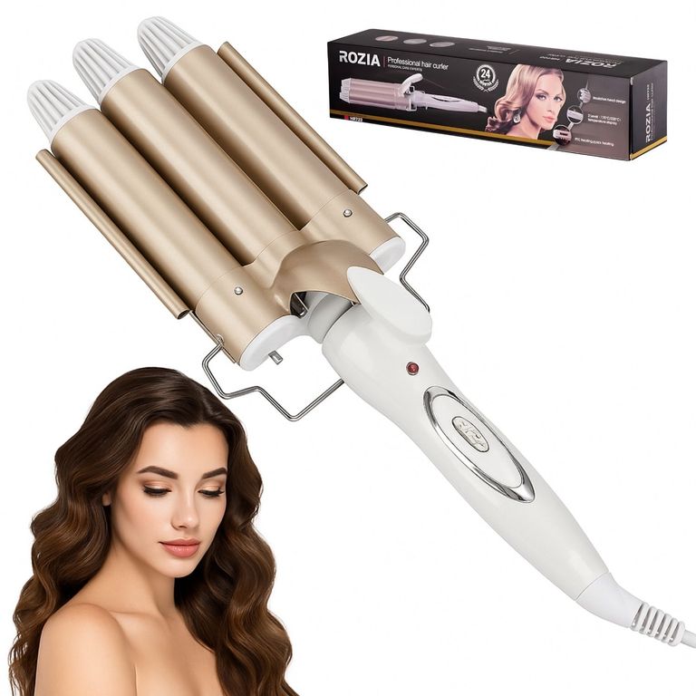 Rizadora Onduladora de Cabello Tenaza Sirena Tres Tubos Ondulados