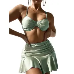 TIOZONEY - Bañador de tres piezas con falda plisada