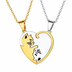 GENERICO - Collar Parejas Novios Acero Inox Cuero Yin Yang Gato Amistad