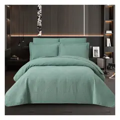 GENERICO - Set cubrecama espiga verde ortiga algodón importado