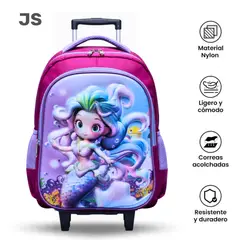 GENERICO - MOCHILA ESCOLAR 3 EN 1 MULTIPACK CON RUEDAS ESCOLAR SIRENITA BEBE JS