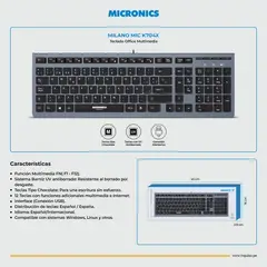MICRONICS - Teclado Oficina Multimedia Teclas Chocolate Milano MIC K704x