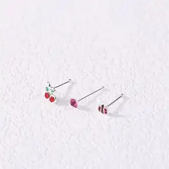 GENERICO - Set x 3 piercings nostril de palito recto para nariz en forma de cereza mariquita
