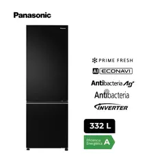PANASONIC - Refrigeradora Bottom Freezer BV361 332L Inverter Color Negro Espejado