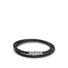 HUGO BOSS - Brazalete de cuero trenzado doble con cierre de logotipo.